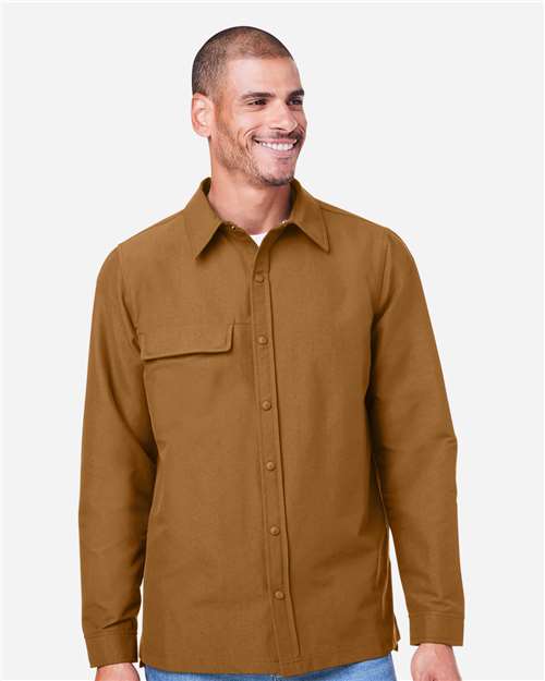 Harriton M72 Unisex Flex Twill Overshirt Jacket - Duck Brown - model front