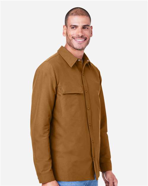 Harriton M72 Unisex Flex Twill Overshirt Jacket - Duck Brown - model side