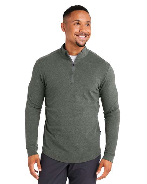 Swannies SWE500 Men's Emery Quarter-Zip Pullover - Olive/ Grey Heather - model front