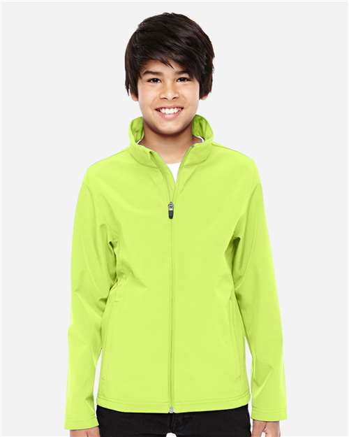Team 365 TT80Y Youth Leader Soft Shell Jacket - Safety Yellow - model front