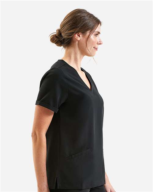 Onna NN310 Women's Invincible V-Neck Stretch Scrub Top - Black - model side