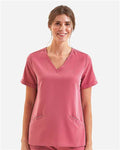 Onna NN310 Women's Invincible V-Neck Stretch Scrub Top - Calm Pink - model front