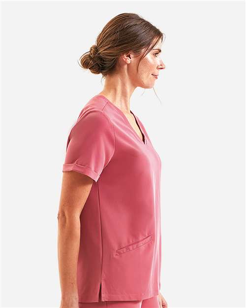 Onna NN310 Women's Invincible V-Neck Stretch Scrub Top - Calm Pink - model side