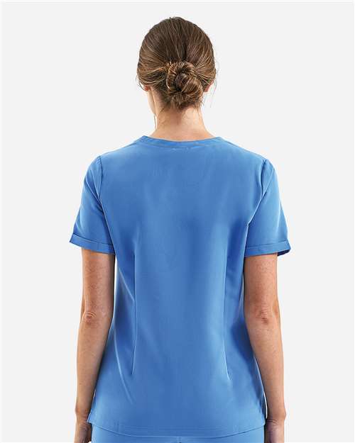 Onna NN310 Women's Invincible V-Neck Stretch Scrub Top - Ceil Blue - model back