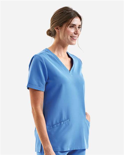 Onna NN310 Women's Invincible V-Neck Stretch Scrub Top - Ceil Blue - model side