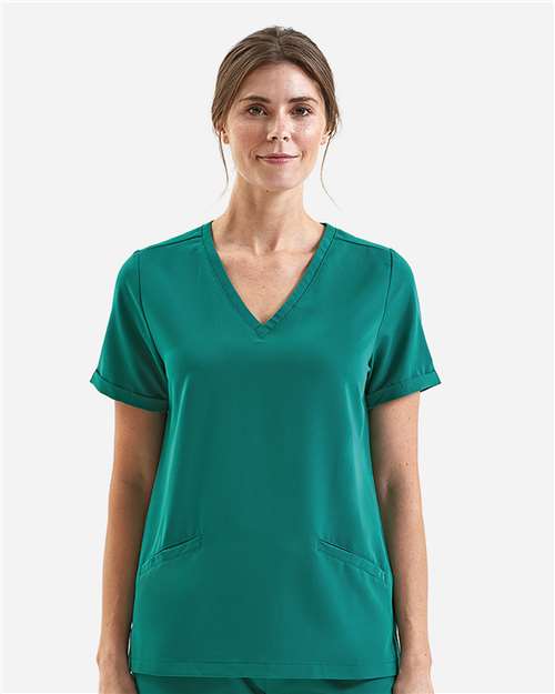 Onna NN310 Women's Invincible V-Neck Stretch Scrub Top - Clean Green - model front