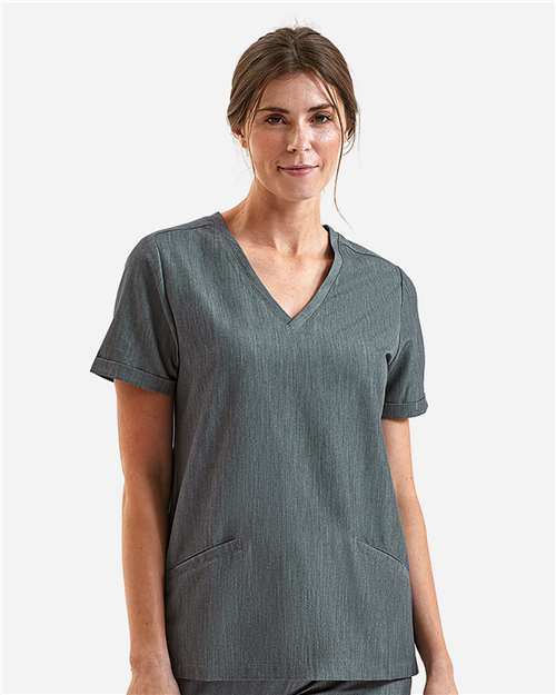 Onna NN310 Women's Invincible V-Neck Stretch Scrub Top - Dynamo Grey - model front