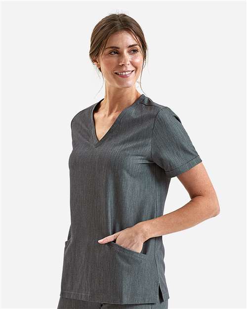 Onna NN310 Women's Invincible V-Neck Stretch Scrub Top - Dynamo Grey - model side