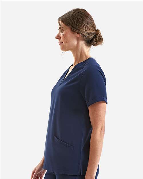 Onna NN310 Women's Invincible V-Neck Stretch Scrub Top - Navy - model side
