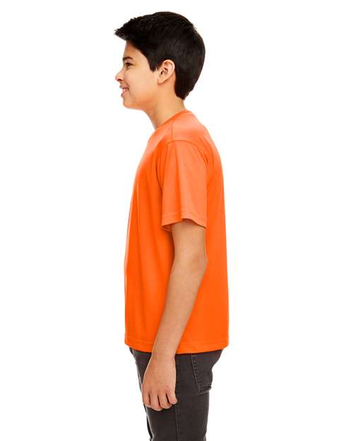 UltraClub 8420Y Youth Cool & Dry Sport Performance Interlock T-shirt - Bright Orange - model side
