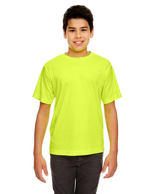 UltraClub 8420Y Youth Cool & Dry Sport Performance Interlock T-shirt - Bright Yellow - model front