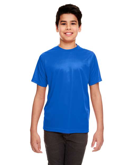 UltraClub 8420Y Youth Cool & Dry Sport Performance Interlock T-shirt - Royal - model front