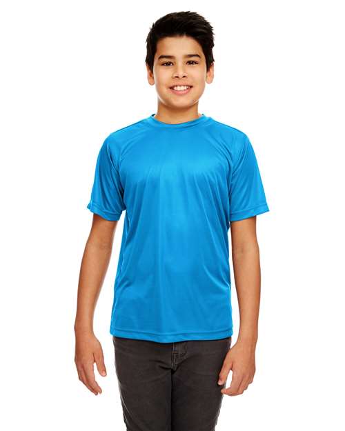 UltraClub 8420Y Youth Cool & Dry Sport Performance Interlock T-shirt - Sapphire - model front