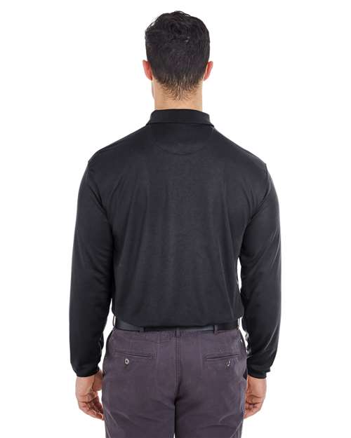 UltraClub 8210LS Cool & Dry Long Sleeve Mesh Piqué Polo - Black - model back