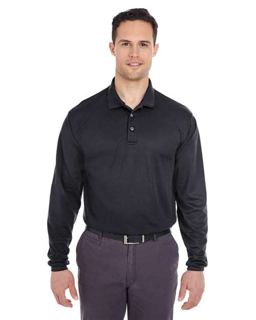 UltraClub 8210LS Cool & Dry Long Sleeve Mesh Piqué Polo - Black - model front