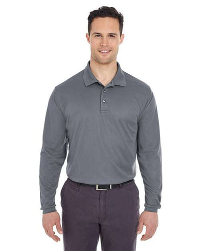 UltraClub 8210LS Cool & Dry Long Sleeve Mesh Piqué Polo - Charcoal - model front