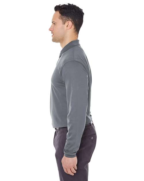 UltraClub 8210LS Cool & Dry Long Sleeve Mesh Piqué Polo - Charcoal - model side
