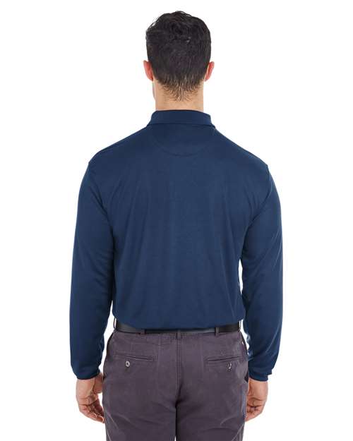 UltraClub 8210LS Cool & Dry Long Sleeve Mesh Piqué Polo - Navy - model back