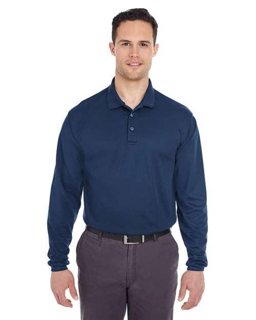 UltraClub 8210LS Cool & Dry Long Sleeve Mesh Piqué Polo - Navy - model front