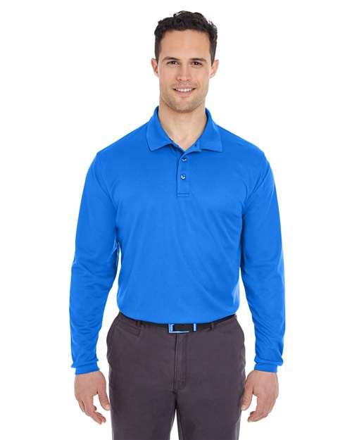 UltraClub 8210LS Cool & Dry Long Sleeve Mesh Piqué Polo - Royal - model front