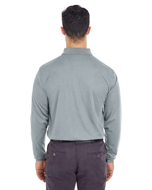 UltraClub 8210LS Cool & Dry Long Sleeve Mesh Piqué Polo - Silver - model back