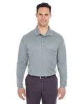 UltraClub 8210LS Cool & Dry Long Sleeve Mesh Piqué Polo - Silver - model front