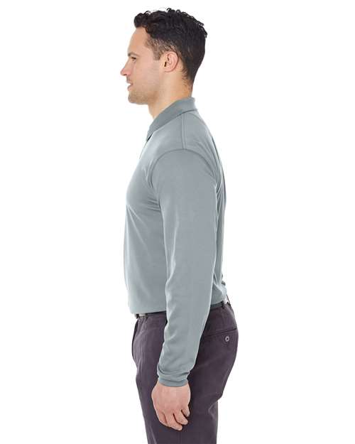 UltraClub 8210LS Cool & Dry Long Sleeve Mesh Piqué Polo - Silver - model side