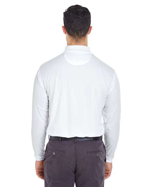 UltraClub 8210LS Cool & Dry Long Sleeve Mesh Piqué Polo - White - model back