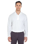 UltraClub 8210LS Cool & Dry Long Sleeve Mesh Piqué Polo - White - model front