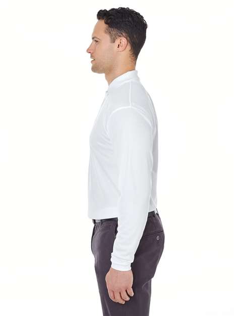 UltraClub 8210LS Cool & Dry Long Sleeve Mesh Piqué Polo - White - model side