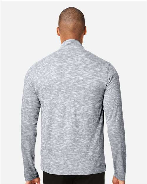 North End NE415 Men's Eclipse Jacquard Quarter-Zip Pullover - Black Heather - model back