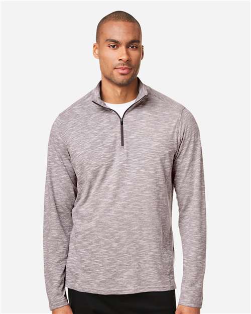 North End NE415 Men's Eclipse Jacquard Quarter-Zip Pullover - Burgundy Heather - model front