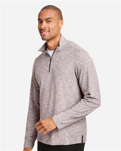 North End NE415 Men's Eclipse Jacquard Quarter-Zip Pullover - Burgundy Heather - model side