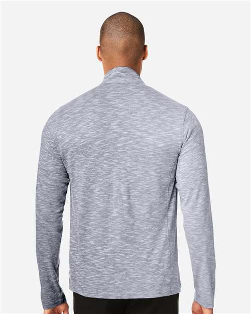 North End NE415 Men's Eclipse Jacquard Quarter-Zip Pullover - Classic Navy Heather - model back