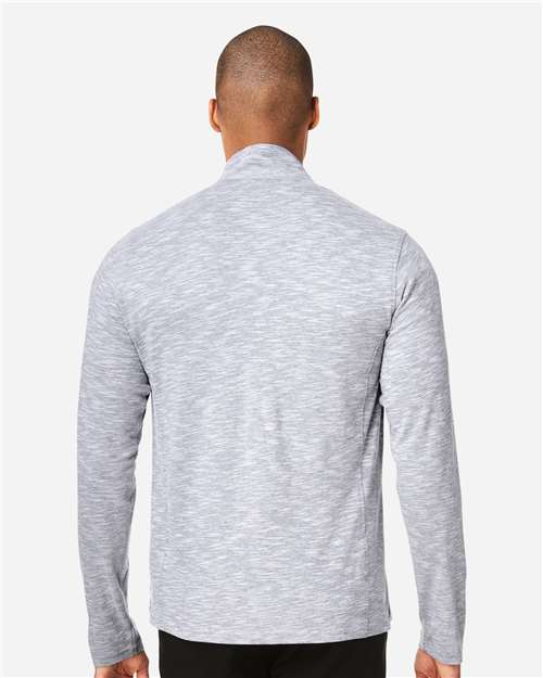 North End NE415 Men's Eclipse Jacquard Quarter-Zip Pullover - Platinum Heather - model back