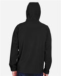 North End 88166 Men's Prospect Two-Layer Fleece Bonded Soft Shell Hooded Jacket - Black - model back