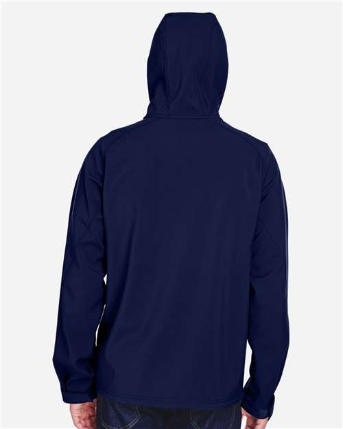 North End 88166 Men's Prospect Two-Layer Fleece Bonded Soft Shell Hooded Jacket - Classic Navy - model back