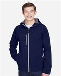 North End 88166 Men's Prospect Two-Layer Fleece Bonded Soft Shell Hooded Jacket - Classic Navy - model front