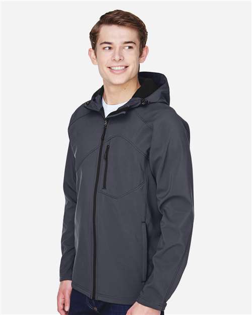 North End 88166 Men's Prospect Two-Layer Fleece Bonded Soft Shell Hooded Jacket - Fossil Grey - model side