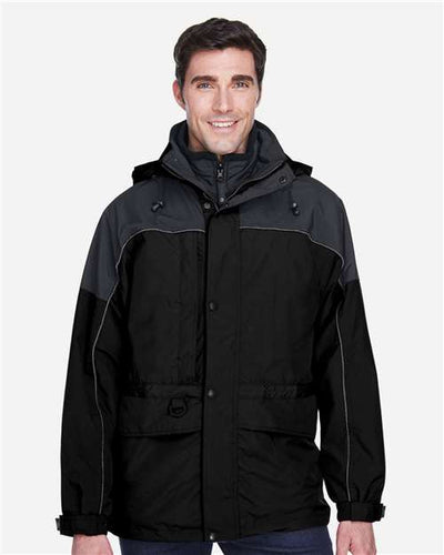North End 88006 Men's 3-in-1 Two-Tone Parka - Black - model front