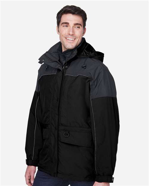 North End 88006 Men's 3-in-1 Two-Tone Parka - Black - model side