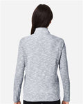 North End NE415W Women's Eclipse Jacquard Quarter-Zip Pullover - Black Heather - model back