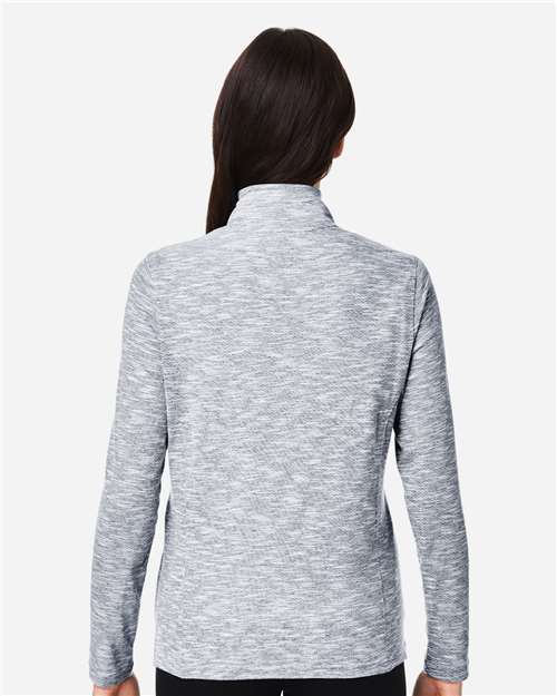 North End NE415W Women's Eclipse Jacquard Quarter-Zip Pullover - Black Heather - model back