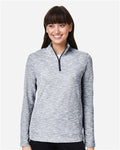 North End NE415W Women's Eclipse Jacquard Quarter-Zip Pullover - Black Heather - model front