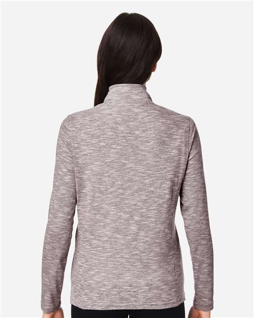North End NE415W Women's Eclipse Jacquard Quarter-Zip Pullover - Burgundy Heather - model back