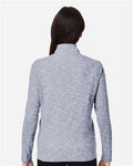 North End NE415W Women's Eclipse Jacquard Quarter-Zip Pullover - Classic Navy Heather - model back