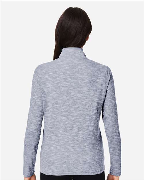 North End NE415W Women's Eclipse Jacquard Quarter-Zip Pullover - Classic Navy Heather - model back