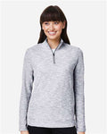 North End NE415W Women's Eclipse Jacquard Quarter-Zip Pullover - Platinum Heather - model front