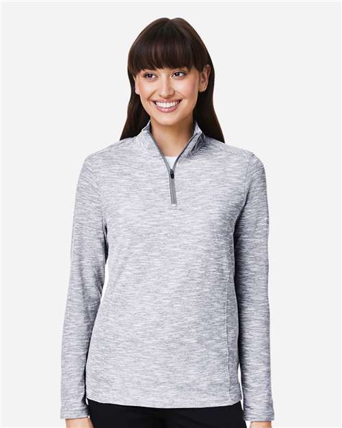 North End NE415W Women's Eclipse Jacquard Quarter-Zip Pullover - Platinum Heather - model front