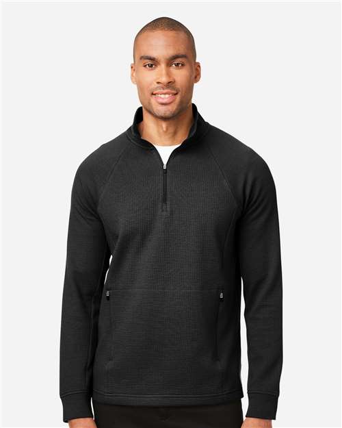 North End NE200 Men's Rhythm Waffle Quarter-Zip Pullover - Black - model front